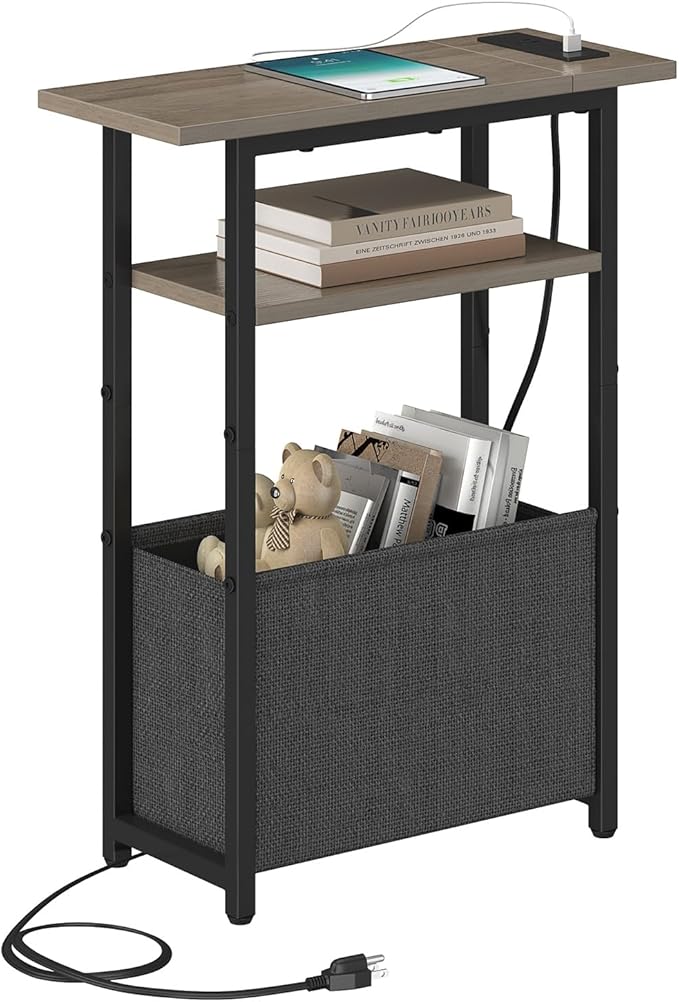 Narrow Side Table with Charging Station, Small End Table by Unknown