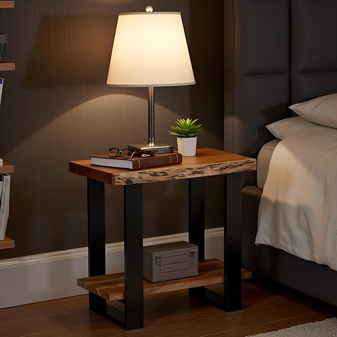 Alpine 2-Tier End Table with Live Edge Design – 27-Inch Solid Acacia Wood - Image 6
