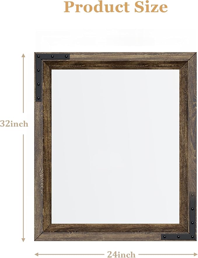 YOSHOOT Farmhouse Bathroom Mirror, Rustic Wooden Framed Mirror, Wood Vanity - Image 2