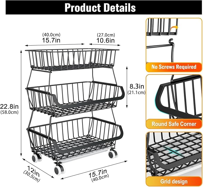 3-Tier Rolling Pantry Cart - Image 2