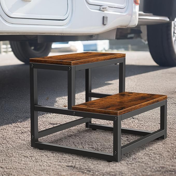Wood and Metal 2 Step Stool for Adults & Kids – Heavy Duty Rustic Step Stools - Image 6