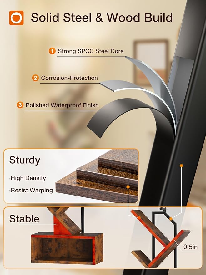 addlon 6-Tier Tree Bookshelf, Steel&Wood Corner Shelf - Image 4