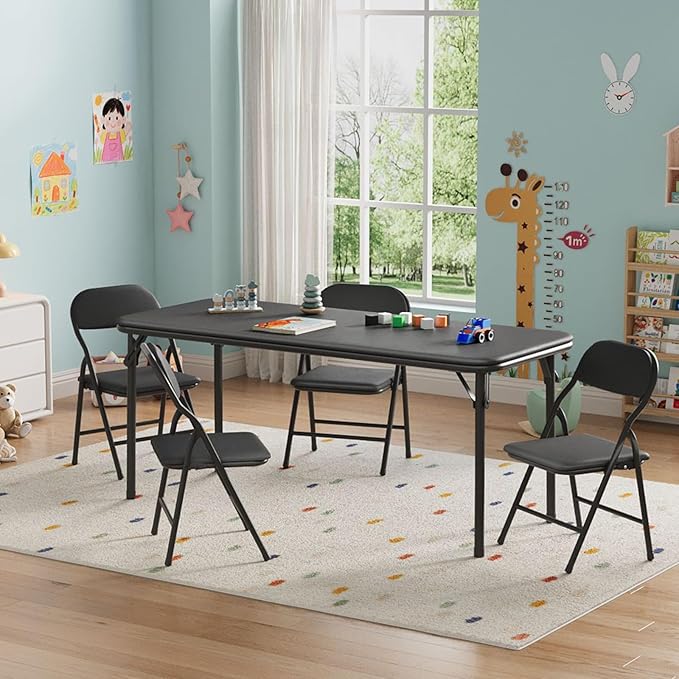IDEALHOUSE 5 Piece Boys Girls Folding Table and Chairs Set, Activity Table and by IDEALHOUSE