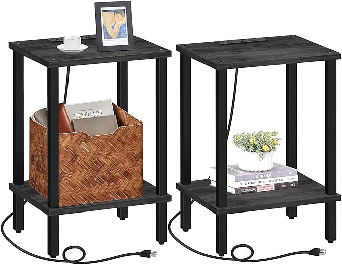 TUTOTAK End Table with Charging Station, Small Side Table, Nightstand Bedside by WelcometotheTUTOTAKHome