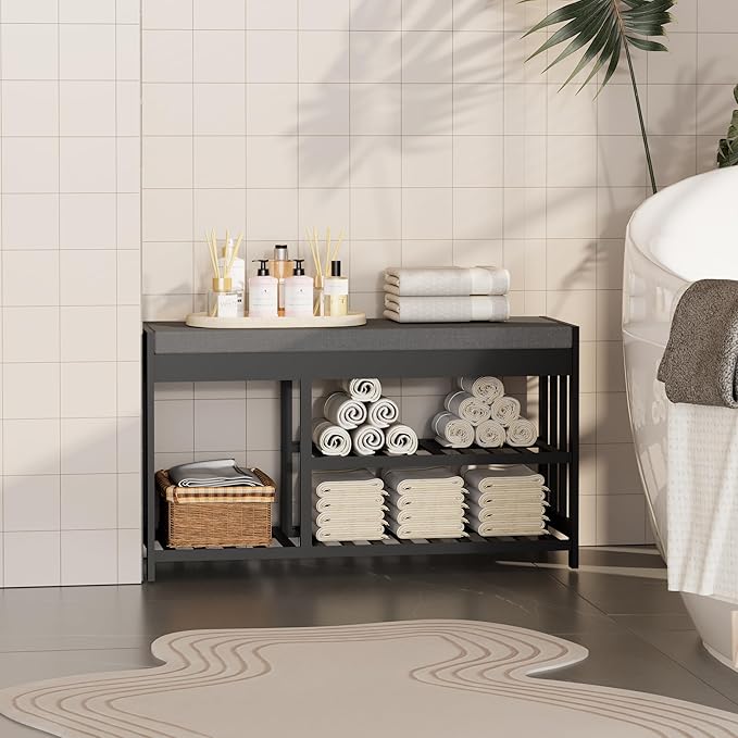 Shoe Rack Bench with Cushion, 2 Tiers Shoe Bench with Flip-Top Storage - Image 6