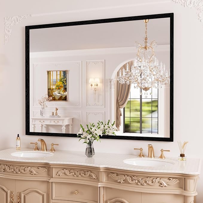 WEER Black Framed Mirror for Bathroom, 40x30 Inch Framed Bathroom Mirror by WEER