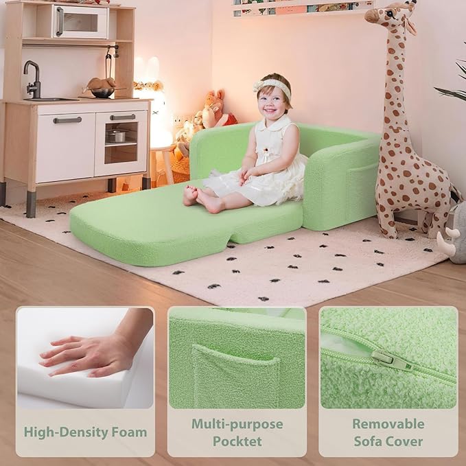 Extra Wide Kids Couch, 2-in-1 Soft Toddler Couch - Image 4