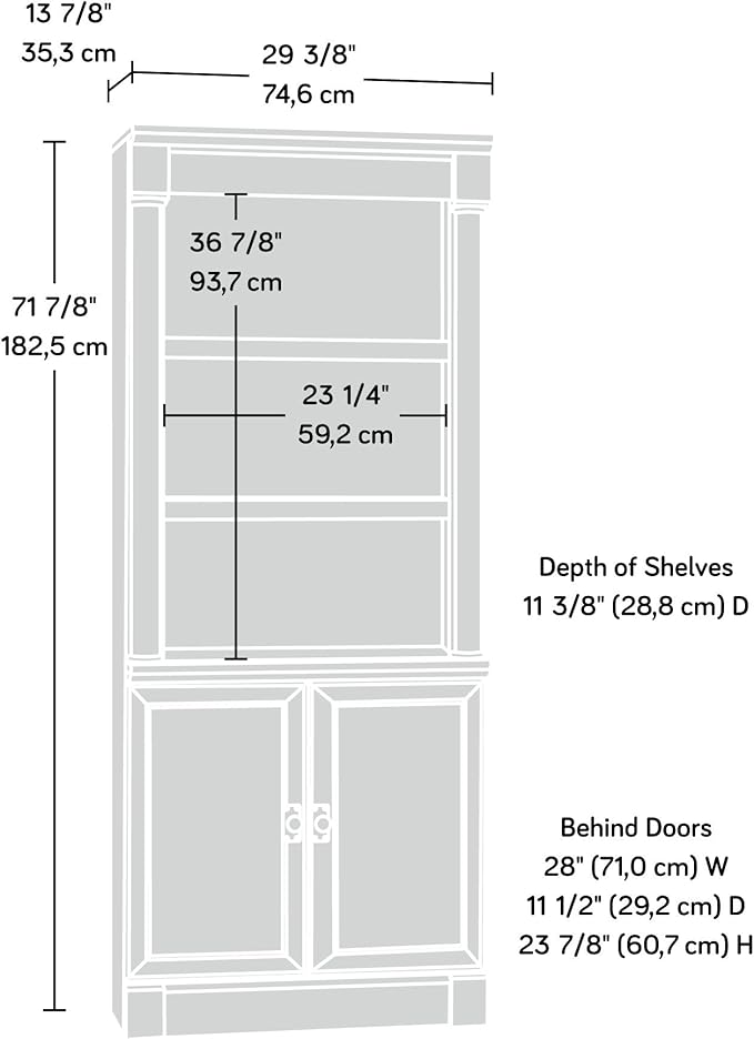 Sauder Palladia Library with Doors/Book Shelf, L: 29.37" x W: 13.9" x H: 71.85" - Image 3