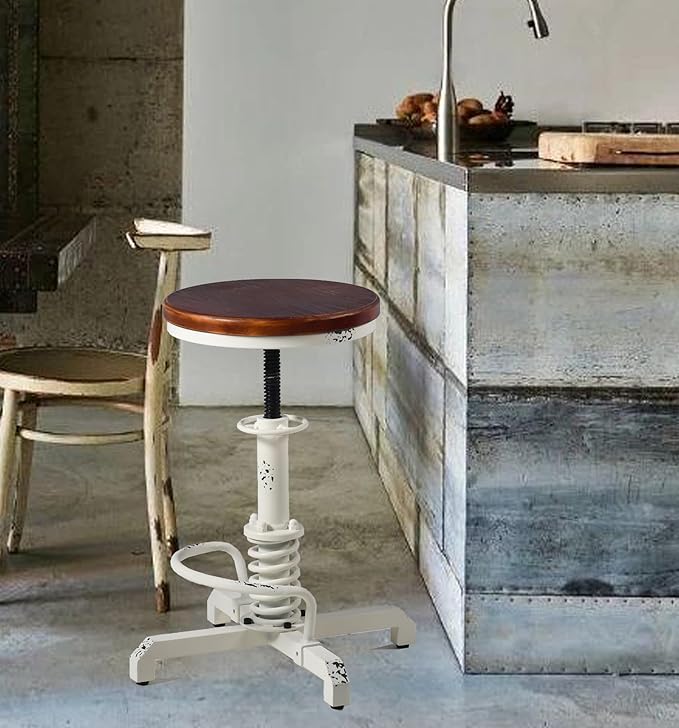 Topower Industrial Retro Vintage Farm Wooden Seat Tractor Stool Kitchen Swivel - Image 2