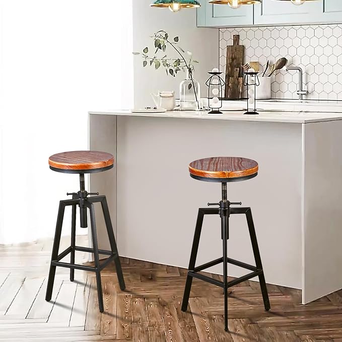 Set of 2 Industrial Vintage Kitchen Bar Stools Counter Height 25.6-31.5-inch - Image 7