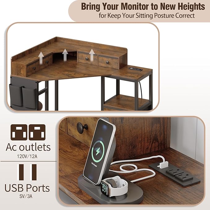Corner Desk with 6 Fabric Drawers Shelves - Image 3