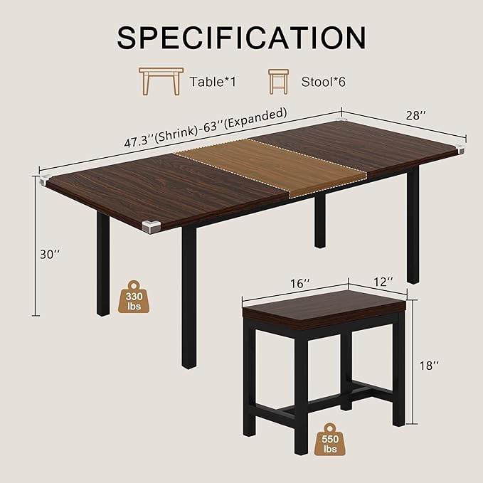 7-Piece Dining Table Set, Mid Century Modern Dinner Table - Image 2