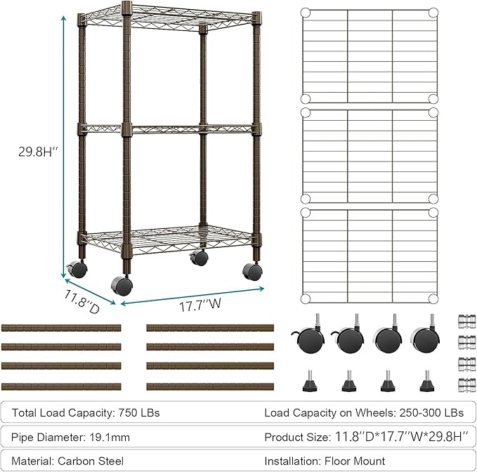 3 Tier Shelf Metal Storage Shelves Wire Rack Closet Organizers - Image 3