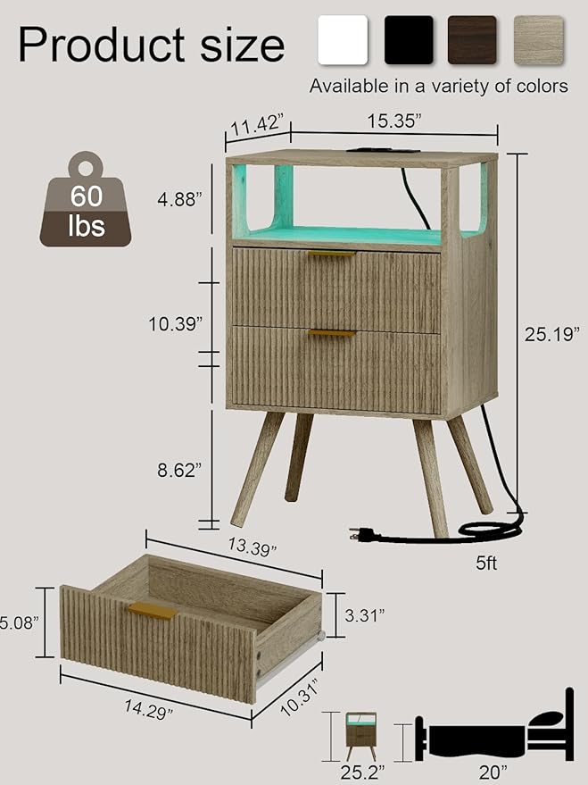 Nightstand, Modern Bedside Table - Image 2