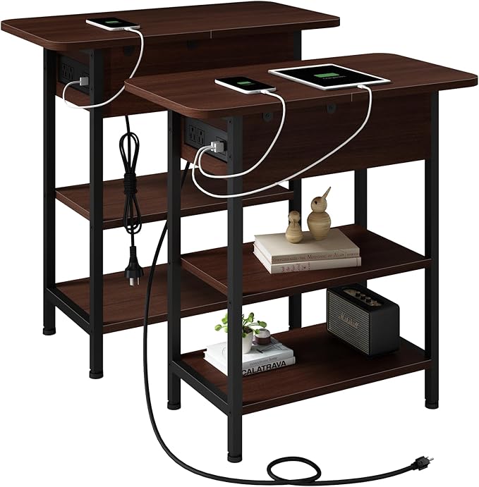 LIDYUK End Table with Charging Station, Flip Top Narrow Side Table by LIDYUK