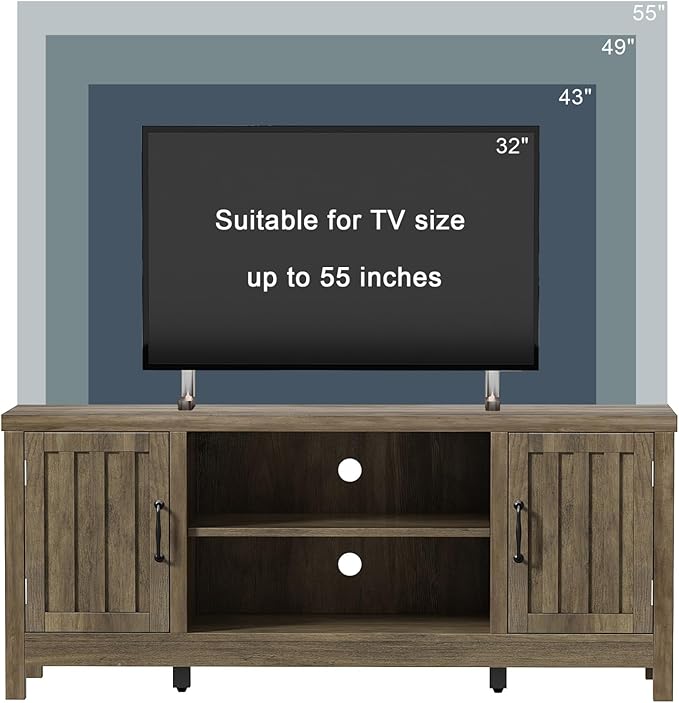 ChooChoo Farmhouse TV Stand, Wood Fluted Door Entertainment Center - Image 4