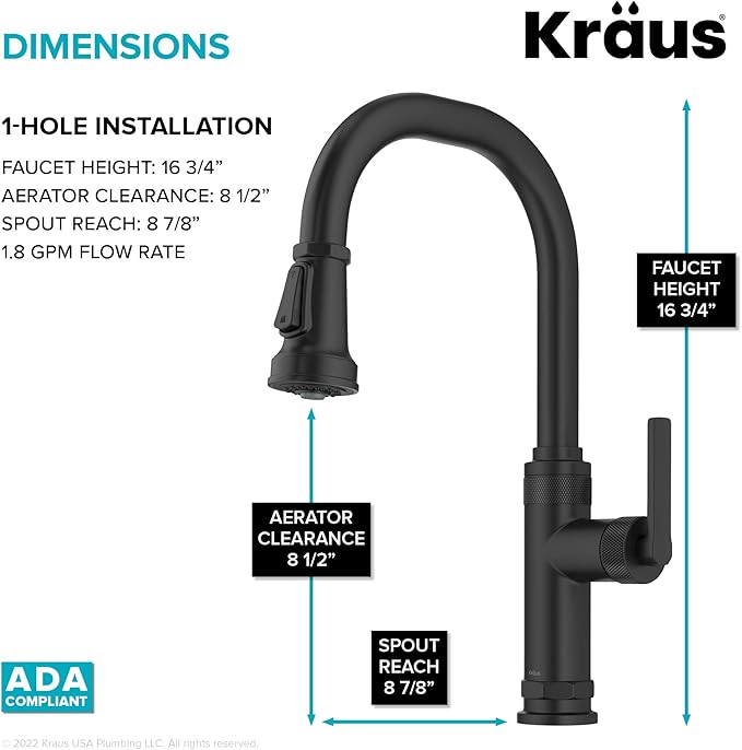 KRAUS Allyn Industrial Pull-Down Single Handle Kitchen Faucet in Matte Black - Image 5