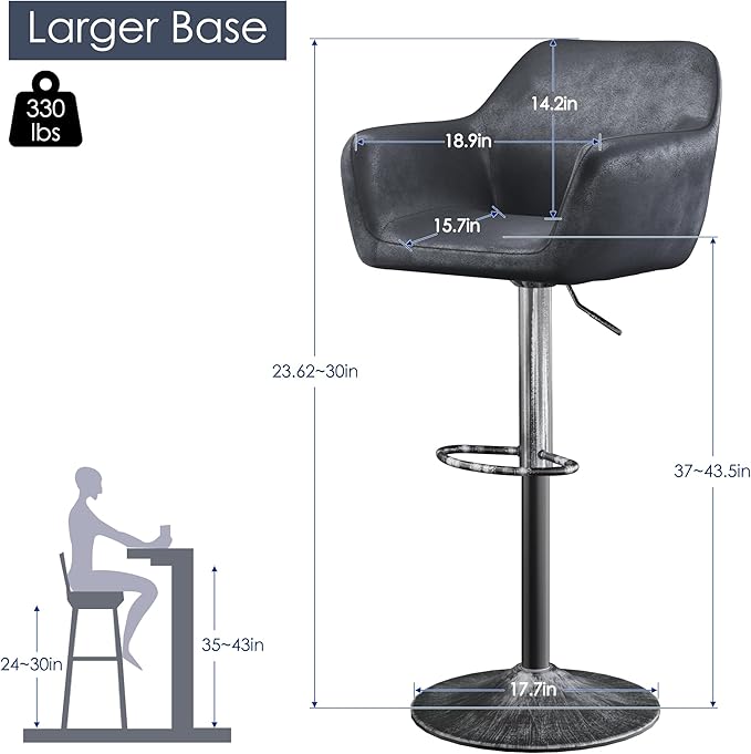 Keyluv Bar Stools Set of 2 for Kitchen Counter Adjustable Height Swivel - Image 2