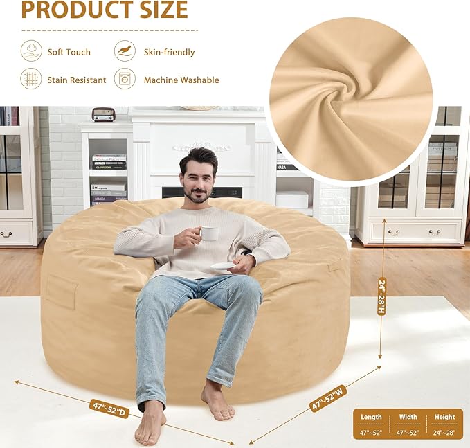 5FT Bean Bag Chair, Large Bean Bag Chairs - Image 3