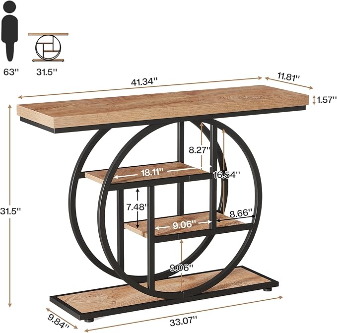 Tribesigns 41.3" Console Table, Industrial 4-Tier Sofa Table Entryway Table - Image 2