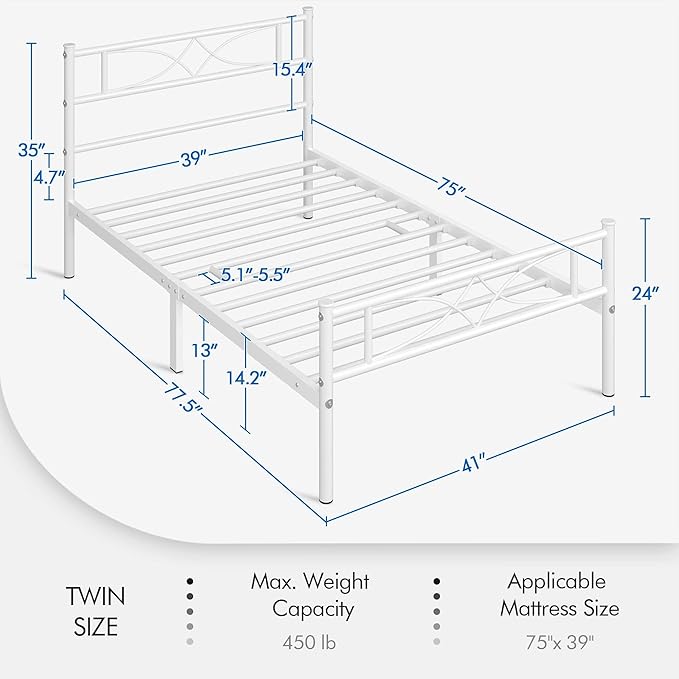 Yaheetech Metal Twin Size Bed Frame, Platform Bed Frame, Mattress Foundation - Image 2