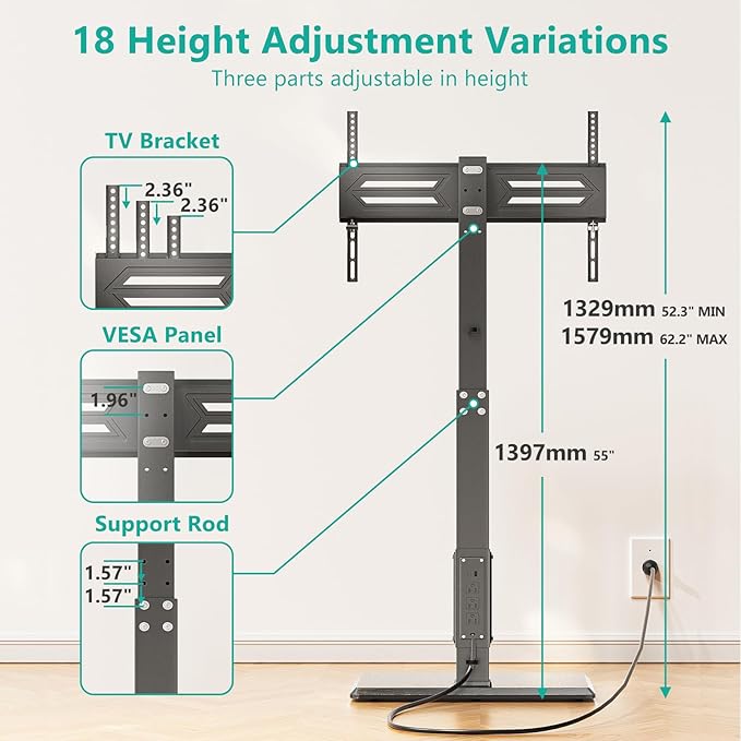 WALI Floor TV Stand with Power Outlet, Tall TV Stand Mount - Image 3