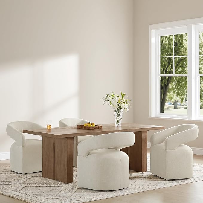 Upholstered Dining Chairs with Removable Casters Barrel Side Armchair with - Image 6