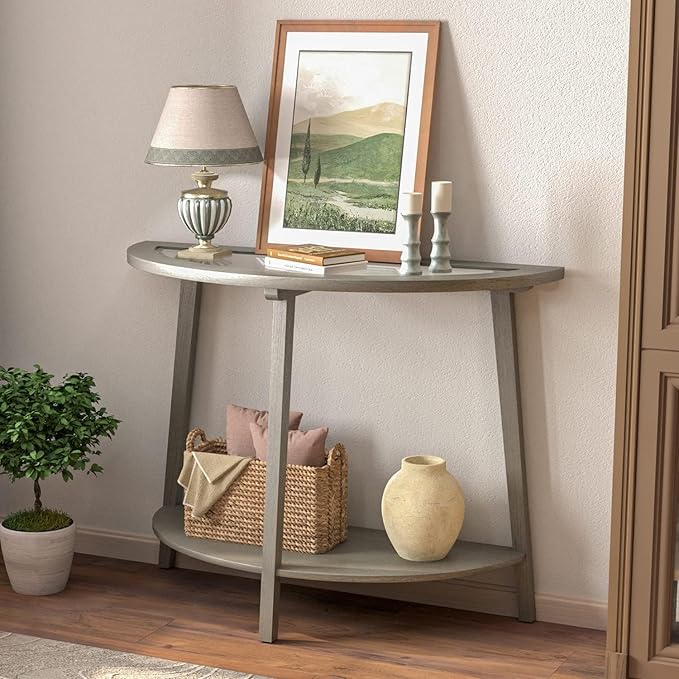 COSIEST 2-Tier Glass Console Table, Semi-Circular MDF Entryway Table by COSIEST