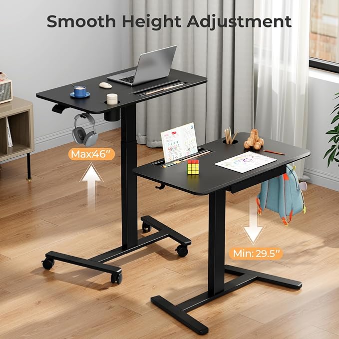 Mobile Standing Desk with Drawer, Rolling Laptop Cart on Wheels, Height - Image 6