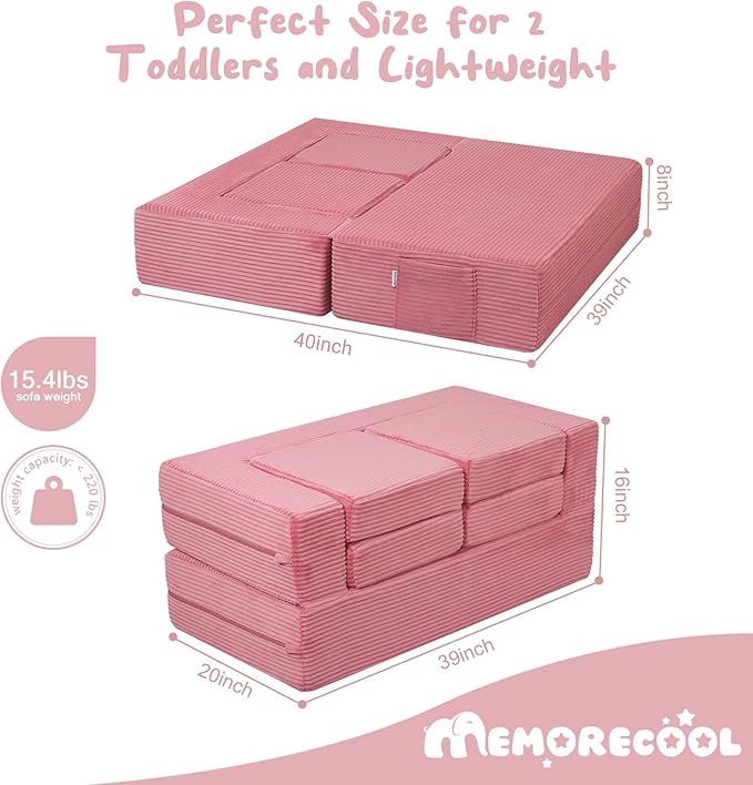 MeMoreCool Modular Kids Couch, Corduroy Play Toddler Couch - Image 2