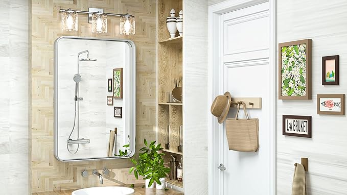 TokeShimi 20 x 30 Inch Silver Bathroom Wall Mirror Vanity Metal Frame Round - Image 2