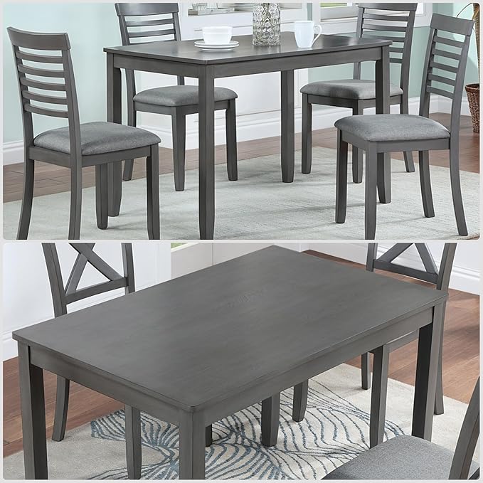 Dining Table for 4, Wooden Rectangular Kitchen Table - Image 4