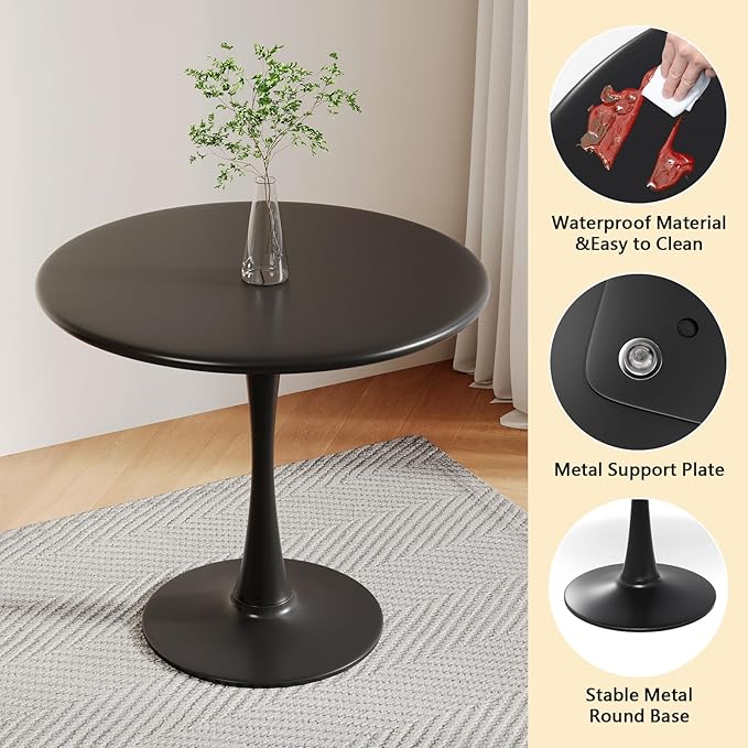 24 Inch Black Small Tulip Table, Round Dining Table - Image 7