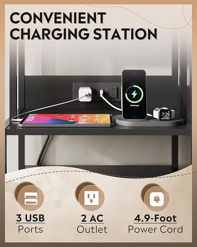 WLIVE Nightstand Set of 2 with Charging Station, LED Night Stand Sets with 2 - Image 5
