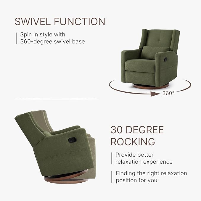 Upholstered Recliner Swivel Glider Nursery Chair Reclining Performance Fabric - Image 6