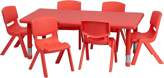 Flash Furniture Emmy 24''W x 48''L Rectangular Red Plastic Height Adjustable - Image 4