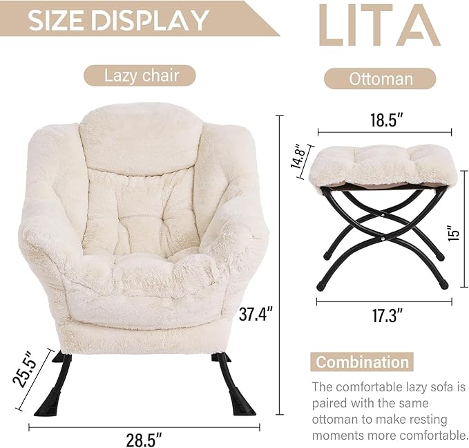 LITA Lazy Chair with Ottoman, Modern Accent Leisure Upholstered Sofa Chair - Image 3