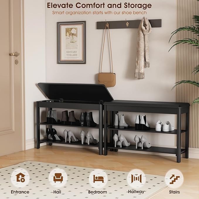 Shoe Rack Bench Seat Rubberwood 2-Tier Wooden Storage Bench 560lbs Compact - Image 3
