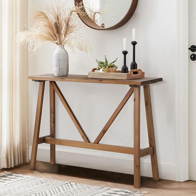 Wnutrees 43" Farmhouse Solid Wood Console Tables, Rustic Hallway Table by Wnutrees