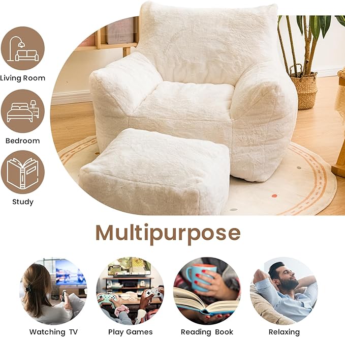 Bean Bag Chair with Ottoman, Armrest Bean Bag Chairs with Filler, Ultra Soft - Image 6