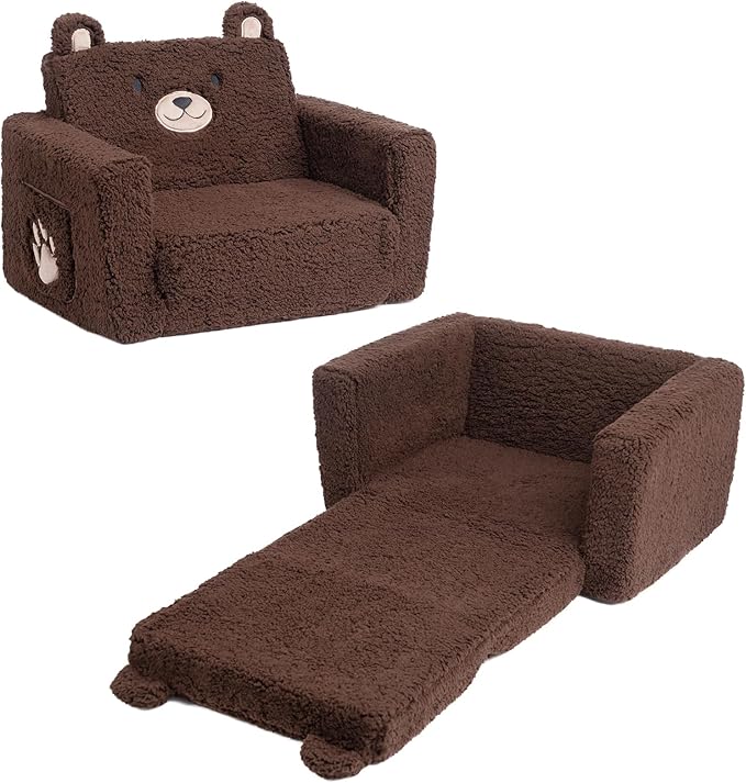 ALIMORDEN Fold Out Toddler Couch, Comfy 2-in-1 Cuddly Sherpa Bear Chair by ALIMORDEN