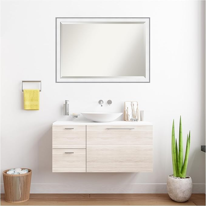 Amanti Art Bathroom Mirror for Over Sink, 27x39 Maya White Silver Rectangle - Image 7
