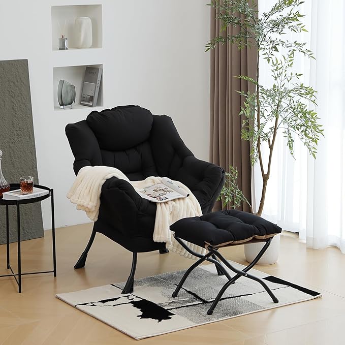 Modern Lazy Chair with Folding Footrest, Lounge Accent & Comfortable Reading - Image 2