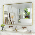 WEER Gold Bathroom Mirror, 55X36 Inch Brushed Gold Metal Frame Mirror, Rounded by WEER