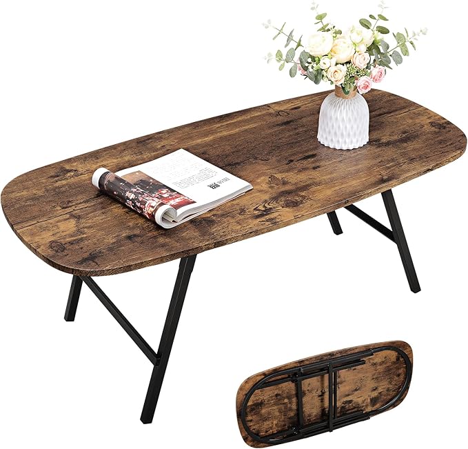 Foldable Coffee Table Natural Wood Oval Coffee Tables No Assembly Portable by FEUFOAM
