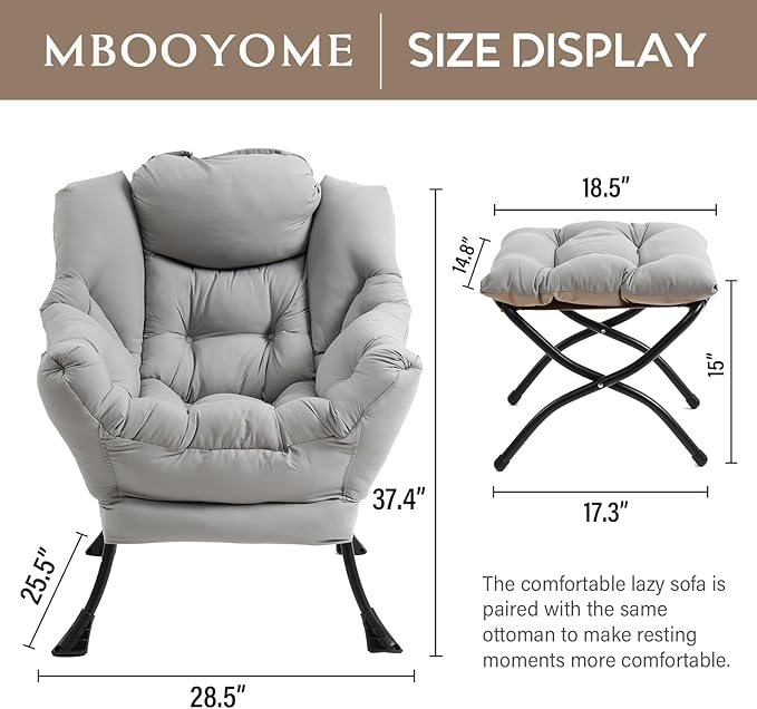 Lazy Chair with Folding Ottoman, Modern Accent Lounge Armchair with Armrests - Image 3