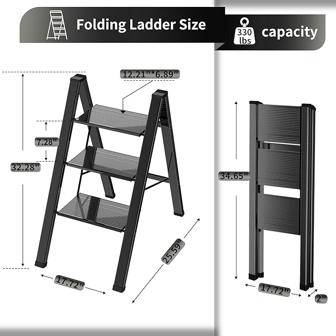 3 Step Ladder, Portable Step Ladder Folding, Lightweight Step Ladder - Image 7