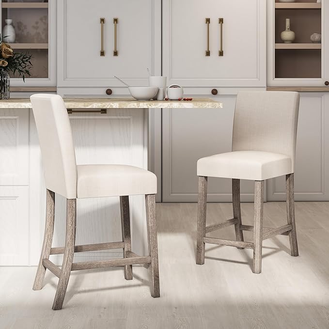 COSTWAY Upholstered Counter Height Stools Set of 2, Bar Stools w/Ergonomic - Image 2