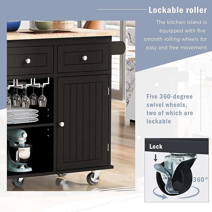 Merax Rubber Wood Kitchen Island - Image 6