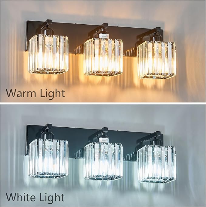 Modern Bathroom Vanity Light 3-Lights Plating Black Crystal Bathroom Wall Light - Image 4